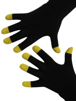 Handschuhe, Langfinger, schwarz, sonnengelbe Kuppen, Grösse M
