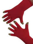 Handschuhe, Langfinger, feuerrot mit Goldkuppen, Grösse M