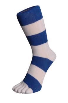 Zehensocken, Blockringel, weiss-royalblau, Grösse 42 - 46