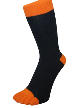 Zehensocke mit bunten Zehen, Schwarz-Orange. Gr. 35 - 41