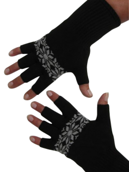 Kurzfinger-Handschuhe, Motiv "Norweger", Fb. schwarz-grau M