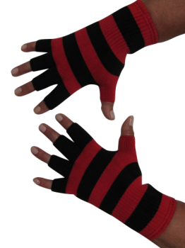 Kurzfinger-Handschuhe, Ringel schwarz-feuerrot S