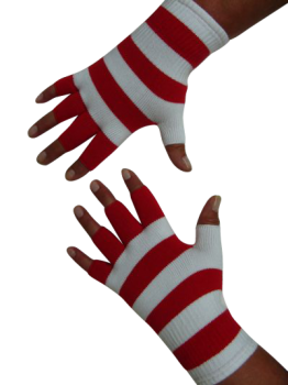Kurzfinger-Handschuhe, Ringel feuerrot-weiss S