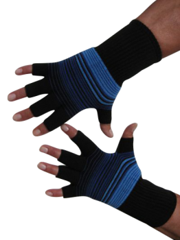 Kurzfinger-Handschuhe, Ringel schwarz-blau-hellblau