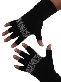 Kurzfinger-Handschuhe, Motiv "Norweger", Fb. schwarz-grau