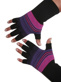 Kurzfinger-Handschuhe, Ringel schwarz-pink-lila L