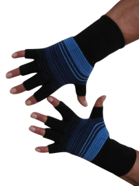 Kurzfinger-Handschuhe, Ringel schwarz-blau-hellblau S