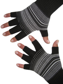 Kurzfinger-Handschuhe, Ringel schwarz-grau-anthrazit XS