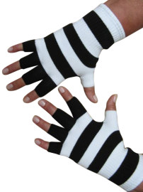 Kurzfinger-Handschuhe, Ringel schwarz-weiss L