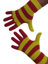 Handschuhe, Langfinger, Ringel, rot-gelb, Grösse M