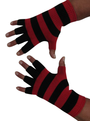 Kurzfinger-Handschuhe, Ringel schwarz-feuerrot L