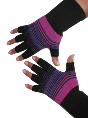 Kurzfinger-Handschuhe, Ringel schwarz-pink-lila