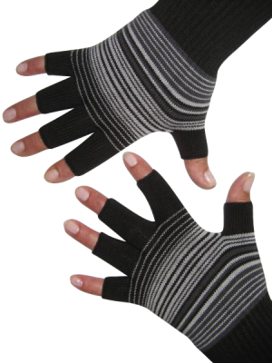 Kurzfinger-Handschuhe, Ringel schwarz-grau-anthrazit XS