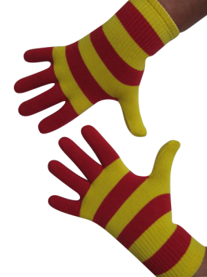 Handschuhe, Langfinger, Ringel, rot-gelb, Grösse M