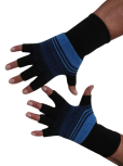 Kurzfinger-Handschuhe, Ringel schwarz-blau-hellblau L