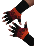 Kurzfinger-Handschuhe, Ringel schwarz-rot-orange L