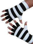 Kurzfinger-Handschuhe, Ringel schwarz-weiss XS